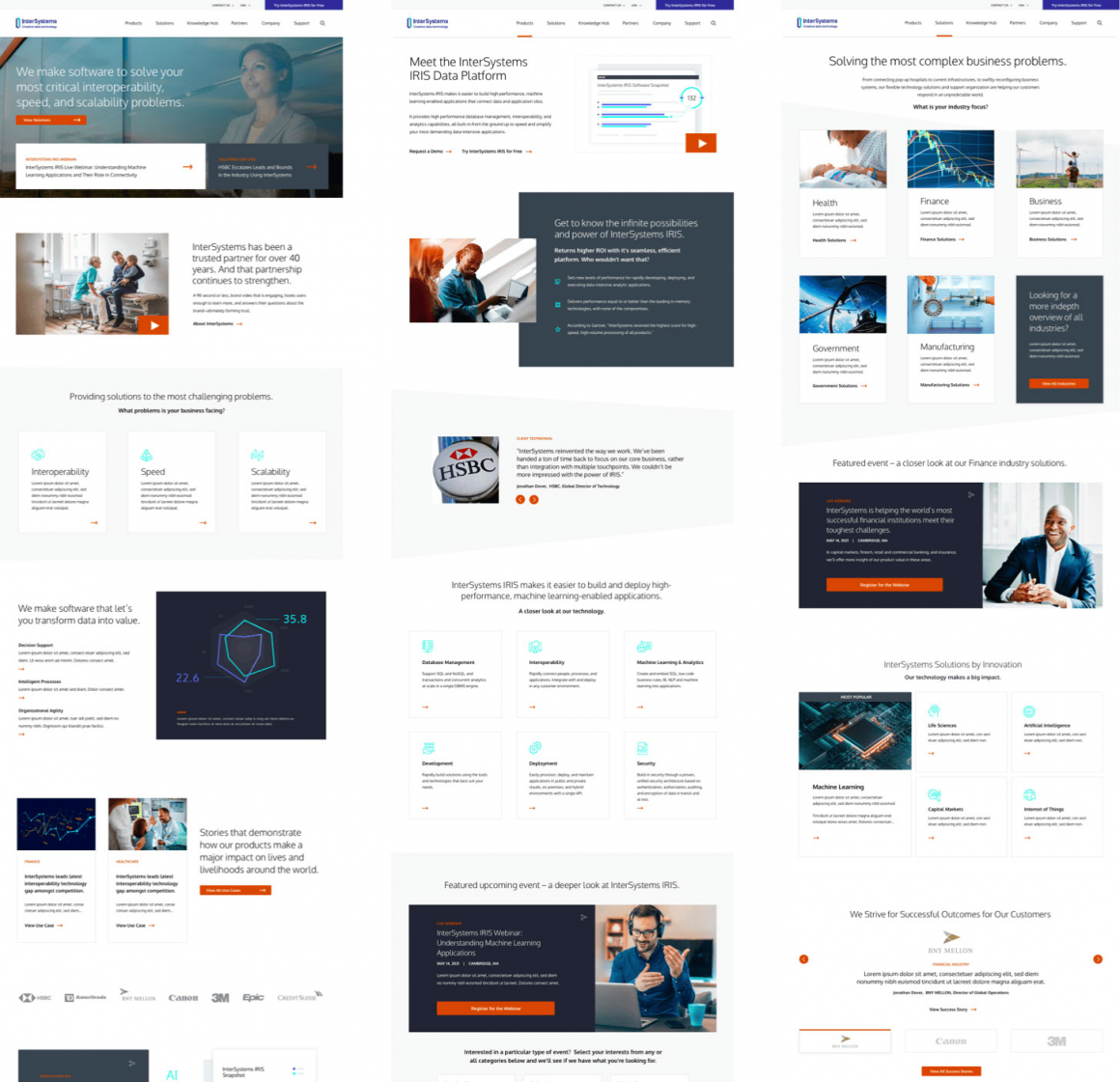 InterSystems Website Redesign page layouts.