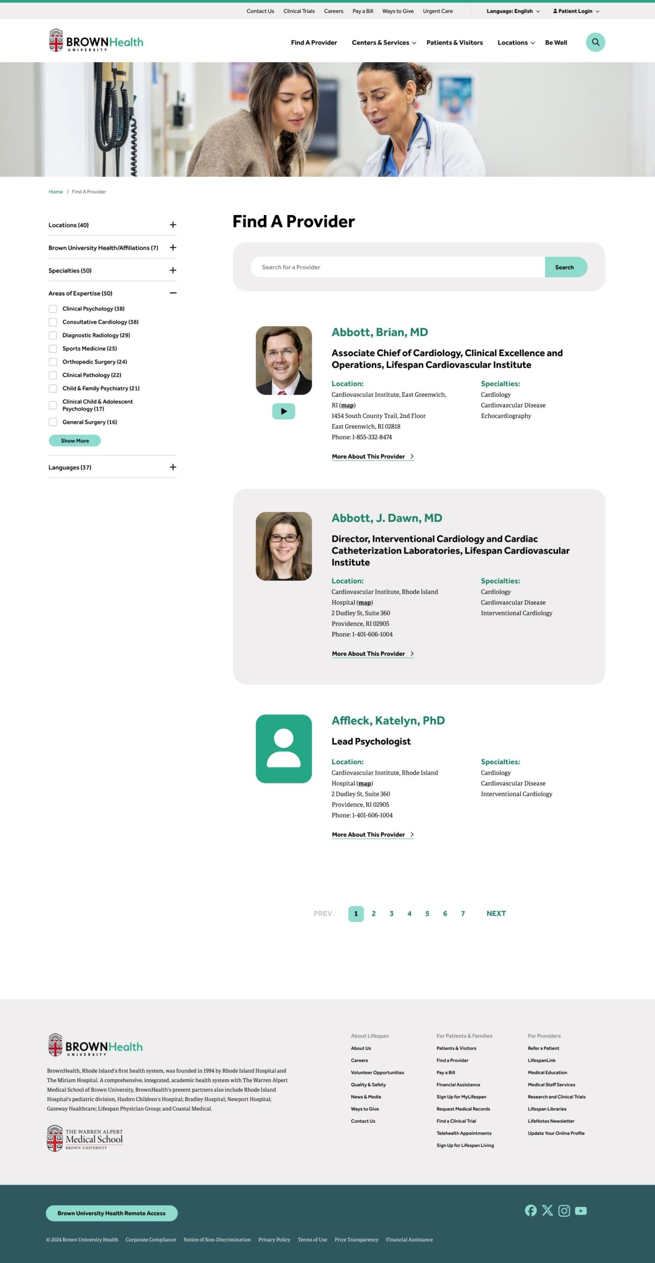 Brown University Health website preview