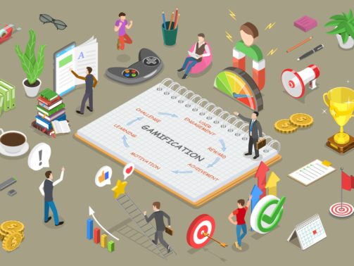 Mobile App Gamification, Interactive Content For Audience Engaging, Encouraging Customers to Earn Rewards. 3D Isometric Flat Vector Conceptual Illustration.