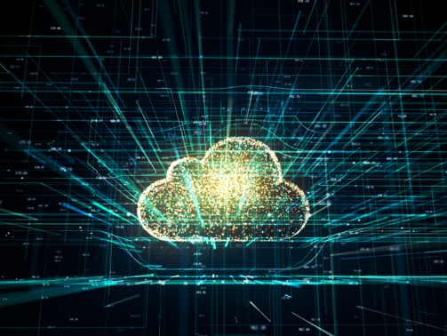 Cloud technology, cloud computing symbol, random numbers and others elements which creating abstract 3D information technology illustration