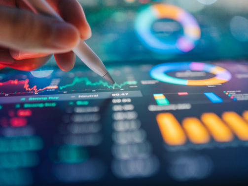 Millennial and Gen Z new investing using Ai finanace interact with an AI data finance assistant on a tablet, showcasing the integration of artificial intelligence in financial management.