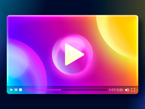 Stylish video player interface with glowing play button on a vivid gradient backdrop, perfect for modern digital media. Vector illustration