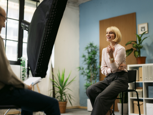 Professionals creating content in a modern photography studio