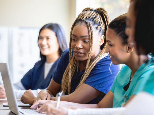 Diverse group of women are nursing or medical students at local university